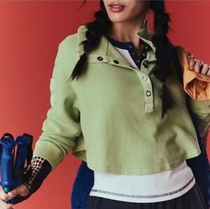 FREE PEOPLE So Fly Henley Layer Snap Pullover In Lightening Lime RARE New XL